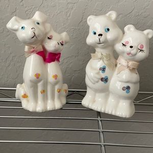 Vintage puppy love and bear hug figures